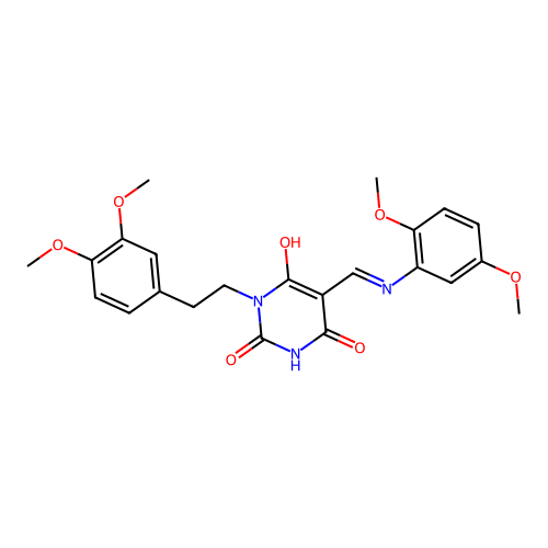 (5Z)-5-{[(2,5-dimethoxyphenyl)amino]methylidene}-3-[2-(3,4-dimethoxyphenyl)ethyl]-6-hydroxypyrimidine-2,4(3H,5H)-dione structure