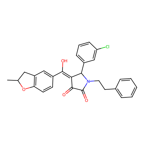 (4E)-5-(3-chlorophenyl)-4-[hydroxy(2-methyl-2,3-dihydro-1-benzofuran-5-yl)methylidene]-1-(2-phenylethyl)pyrrolidine-2,3-dione structure