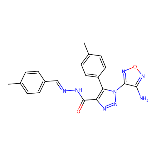 (E)-1-(4-amino-1,2,5-oxadiazol-3-yl)-N'-(4-methylbenzylidene)-5-(p-tolyl)-1H-1,2,3-triazole-4-carbohydrazide structure