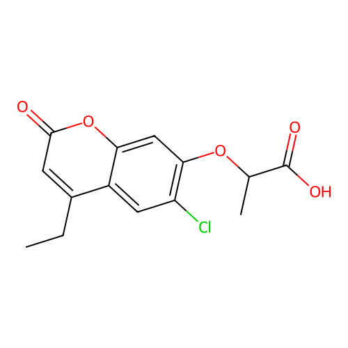 2-[(6-chloro-4-ethyl-2-oxo-2H-chromen-7-yl)oxy]propanoic acid structure