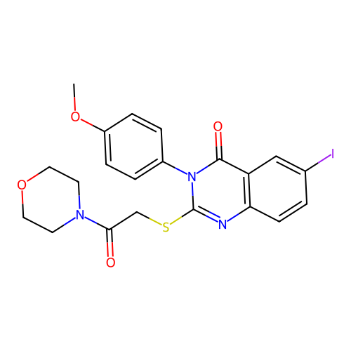 6-iodo-3-(4-methoxyphenyl)-2-{[2-(morpholin-4-yl)-2-oxoethyl]sulfanyl}quinazolin-4(3H)-one structure
