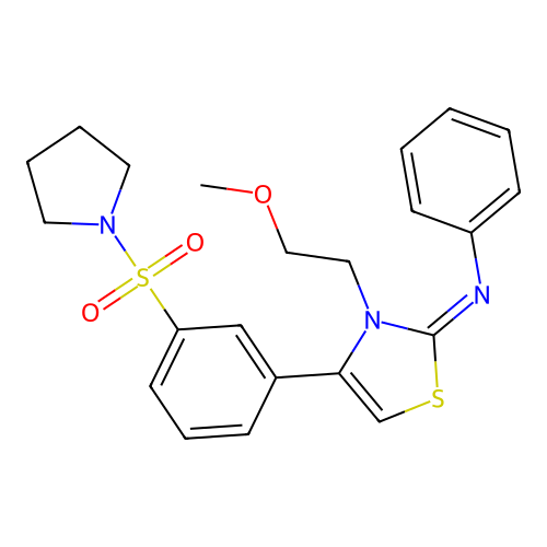 N-[(2Z)-3-(2-methoxyethyl)-4-[3-(pyrrolidin-1-ylsulfonyl)phenyl]-1,3-thiazol-2(3H)-ylidene]aniline structure