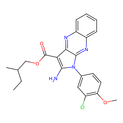 2-methylbutyl 2-amino-1-(3-chloro-4-methoxyphenyl)-1H-pyrrolo[2,3-b]quinoxaline-3-carboxylate structure