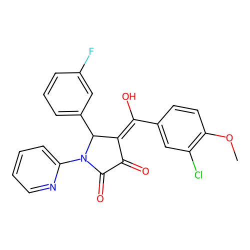 (4E)-4-[(3-chloro-4-methoxyphenyl)-hydroxymethylidene]-5-(3-fluorophenyl)-1-pyridin-2-ylpyrrolidine-2,3-dione structure