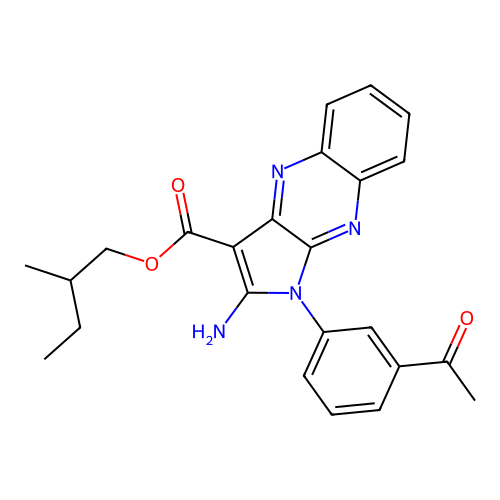 2-methylbutyl 1-(3-acetylphenyl)-2-amino-1H-pyrrolo[2,3-b]quinoxaline-3-carboxylate structure