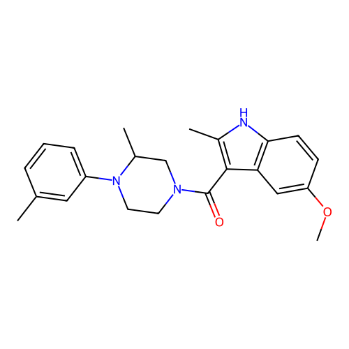(5-methoxy-2-methyl-1H-indol-3-yl)(3-methyl-4-(m-tolyl)piperazin-1-yl)methanone structure