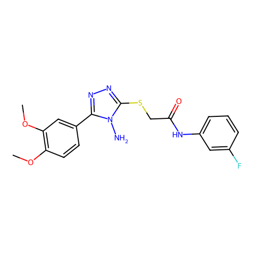 2-[4-amino-5-(3,4-dimethoxyphenyl)(1,2,4-triazol-3-ylthio)]-N-(3-fluorophenyl) acetamide structure