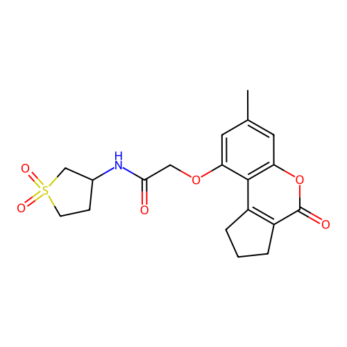 N-(1,1-dioxidotetrahydrothiophen-3-yl)-2-((7-methyl-4-oxo-1,2,3,4-tetrahydrocyclopenta[c]chromen-9-yl)oxy)acetamide structure