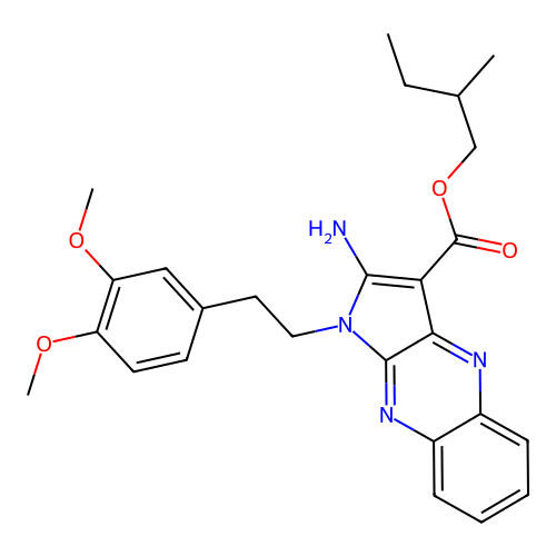 2-methylbutyl 2-amino-1-(3,4-dimethoxyphenethyl)-1H-pyrrolo[2,3-b]quinoxaline-3-carboxylate structure