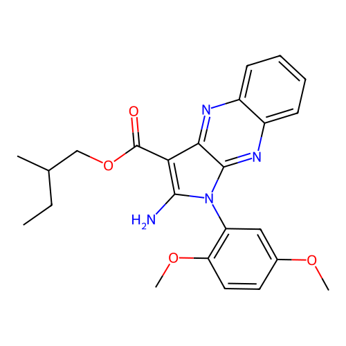 2-methylbutyl 2-amino-1-(2,5-dimethoxyphenyl)-1H-pyrrolo[2,3-b]quinoxaline-3-carboxylate structure