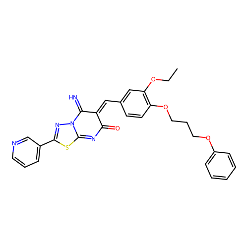 (Z)-6-(3-ethoxy-4-(3-phenoxypropoxy)benzylidene)-5-imino-2-(pyridin-3-yl)-5H-[1,3,4]thiadiazolo[3,2-a]pyrimidin-7(6H)-one structure