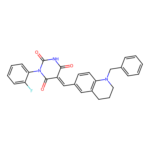(5E)-5-[(1-benzyl-1,2,3,4-tetrahydroquinolin-6-yl)methylidene]-3-(2-fluorophenyl)-6-hydroxypyrimidine-2,4(3H,5H)-dione structure