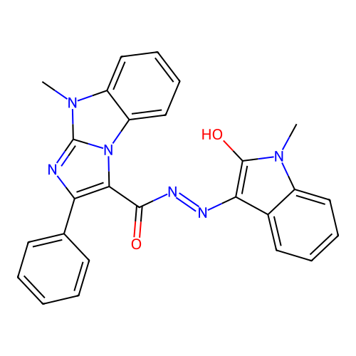 (Z)-9-methyl-N'-(1-methyl-2-oxoindolin-3-ylidene)-2-phenyl-9H-benzo[d]imidazo[1,2-a]imidazole-3-carbohydrazide structure