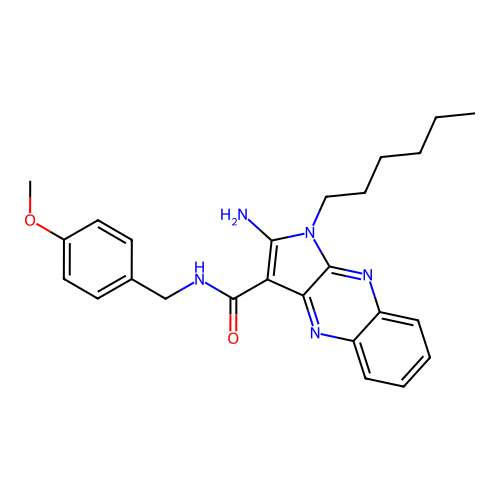 2-amino-1-hexyl-N-(4-methoxybenzyl)-1H-pyrrolo[2,3-b]quinoxaline-3-carboxamide structure