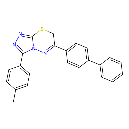 6-(biphenyl-4-yl)-3-(4-methylphenyl)-7H-[1,2,4]triazolo[3,4-b][1,3,4]thiadiazine structure