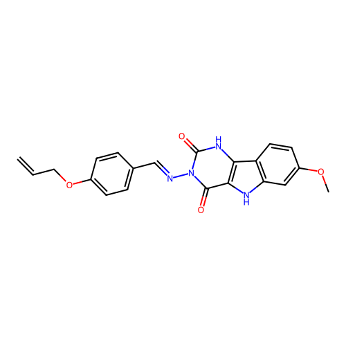 (E)-3-((4-(allyloxy)benzylidene)amino)-7-methoxy-1H-pyrimido[5,4-b]indole-2,4(3H,5H)-dione structure