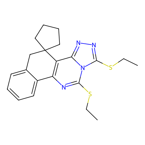 1,11-bis(ethylsulfanyl)-5H-spiro[benzo[h][1,2,4]triazolo[4,3-c]quinazoline-4,1'-cyclopentane] structure