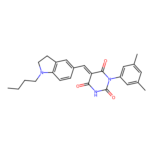 (5E)-5-[(1-butyl-2,3-dihydro-1H-indol-5-yl)methylidene]-3-(3,5-dimethylphenyl)-6-hydroxypyrimidine-2,4(3H,5H)-dione structure