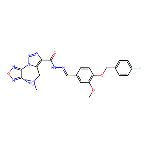 (E)-1-(4-amino-1,2,5-oxadiazol-3-yl)-5-((dimethylamino)methyl)-N'-(4-((4-fluorobenzyl)oxy)-3-methoxybenzylidene)-1H-1,2,3-triazole-4-carbohydrazide structure