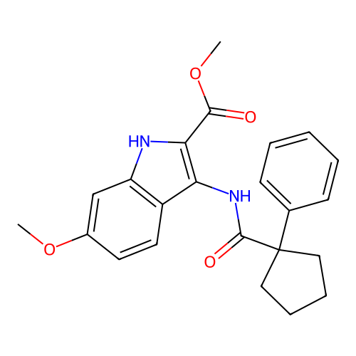 methyl 6-methoxy-3-(1-phenylcyclopentanecarboxamido)-1H-indole-2-carboxylate structure