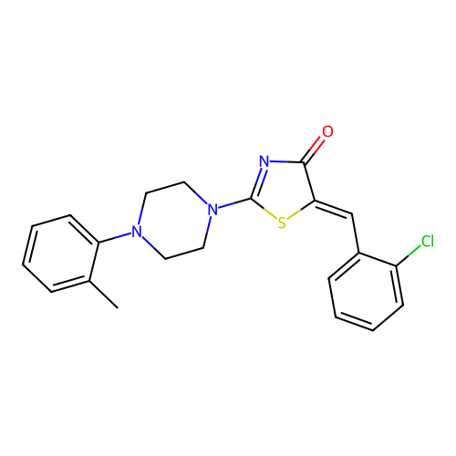 (5Z)-5-(2-chlorobenzylidene)-2-[4-(2-methylphenyl)piperazin-1-yl]-1,3-thiazol-4(5H)-one structure
