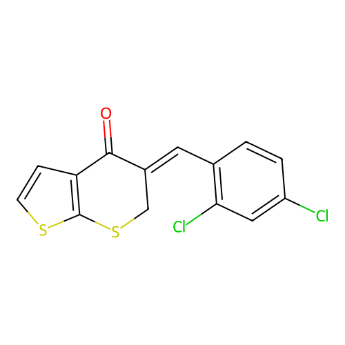 5-[(Z)-(2,4-dichlorophenyl)methylidene]-4H-thieno[2,3-b]thiopyran-4(6H)-one structure