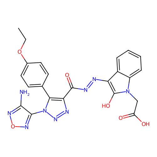 (Z)-2-(3-(2-(1-(4-amino-1,2,5-oxadiazol-3-yl)-5-(4-ethoxyphenyl)-1H-1,2,3-triazole-4-carbonyl)hydrazono)-2-oxoindolin-1-yl)acetic acid structure
