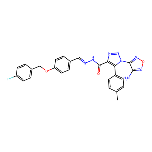 (E)-1-(4-amino-1,2,5-oxadiazol-3-yl)-N'-(4-((4-fluorobenzyl)oxy)benzylidene)-5-(p-tolyl)-1H-1,2,3-triazole-4-carbohydrazide structure