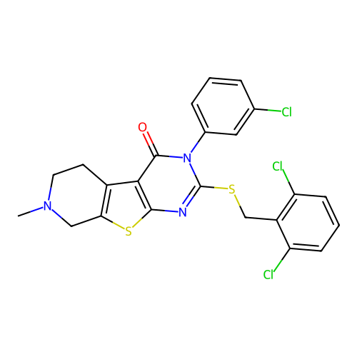 3-(3-chlorophenyl)-2-((2,6-dichlorobenzyl)thio)-7-methyl-5,6,7,8-tetrahydropyrido[4',3':4,5]thieno[2,3-d]pyrimidin-4(3H)-one structure