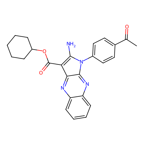 cyclohexyl 1-(4-acetylphenyl)-2-amino-1H-pyrrolo[2,3-b]quinoxaline-3-carboxylate structure