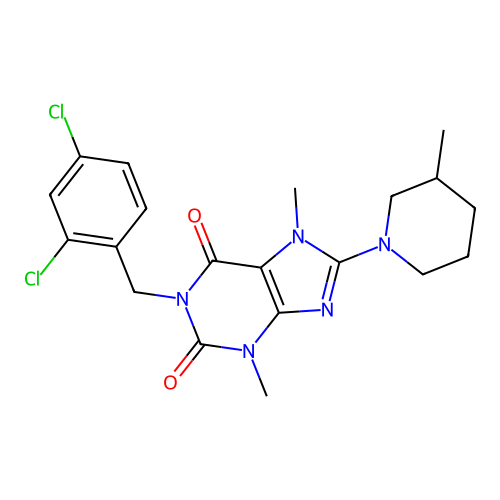 1-(2,4-dichlorobenzyl)-3,7-dimethyl-8-(3-methylpiperidin-1-yl)-1H-purine-2,6(3H,7H)-dione structure