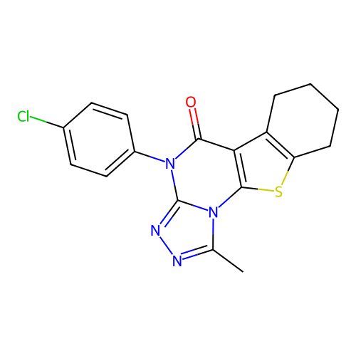 4-(4-chlorophenyl)-1-methyl-6,7,8,9-tetrahydrobenzo[4,5]thieno[3,2-e][1,2,4]triazolo[4,3-a]pyrimidin-5(4H)-one structure
