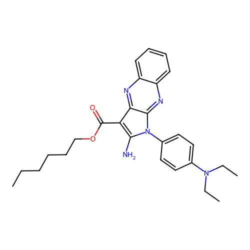 hexyl 2-amino-1-(4-(diethylamino)phenyl)-1H-pyrrolo[2,3-b]quinoxaline-3-carboxylate structure
