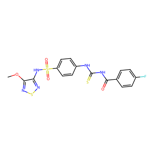 4-fluoro-N-({4-[(4-methoxy-1,2,5-thiadiazol-3-yl)sulfamoyl]phenyl}carbamothioyl)benzamide structure