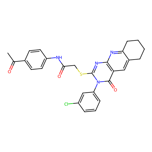 N-(4-acetylphenyl)-2-((3-(3-chlorophenyl)-4-oxo-3,4,6,7,8,9-hexahydropyrimido[4,5-b]quinolin-2-yl)thio)acetamide structure