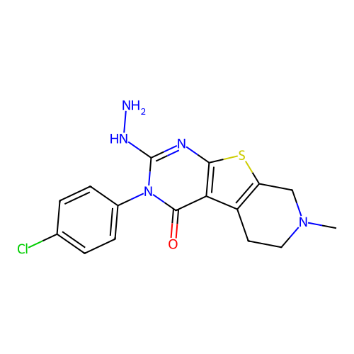 3-(4-chlorophenyl)-2-hydrazinyl-7-methyl-5,6,7,8-tetrahydropyrido[4',3':4,5]thieno[2,3-d]pyrimidin-4(3H)-one structure