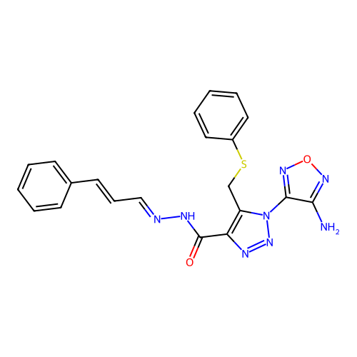 (E)-1-(4-amino-1,2,5-oxadiazol-3-yl)-N'-((E)-3-phenylallylidene)-5-((phenylthio)methyl)-1H-1,2,3-triazole-4-carbohydrazide structure