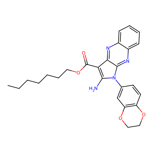 heptyl 2-amino-1-(2,3-dihydro-1,4-benzodioxin-6-yl)-1H-pyrrolo[2,3-b]quinoxaline-3-carboxylate structure