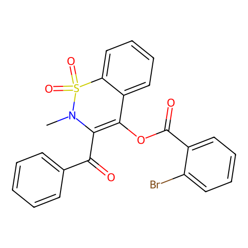 3-benzoyl-2-methyl-1,1-dioxido-2H-1,2-benzothiazin-4-yl 2-bromobenzoate structure