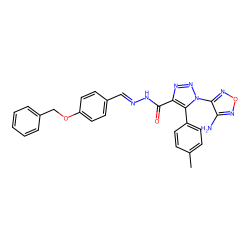 (E)-1-(4-amino-1,2,5-oxadiazol-3-yl)-N'-(4-(benzyloxy)benzylidene)-5-(p-tolyl)-1H-1,2,3-triazole-4-carbohydrazide structure