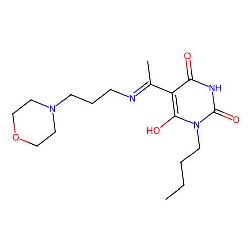 1-butyl-5-[1-(3-morpholin-4-ylpropylamino)ethylidene]-1,3-diazinane-2,4,6-trione structure