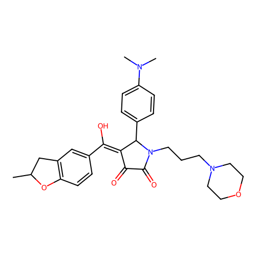 (4E)-5-(4-dimethylaminophenyl)-4-[hydroxy-(2-methyl-2,3-dihydro-1-benzofuran-5-yl)methylidene]-1-(3-morpholin-4-ylpropyl)pyrrolidine-2,3-dione structure