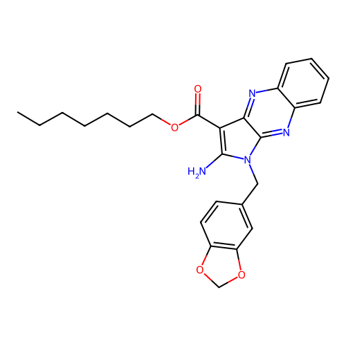 heptyl 2-amino-1-(1,3-benzodioxol-5-ylmethyl)-1H-pyrrolo[2,3-b]quinoxaline-3-carboxylate structure
