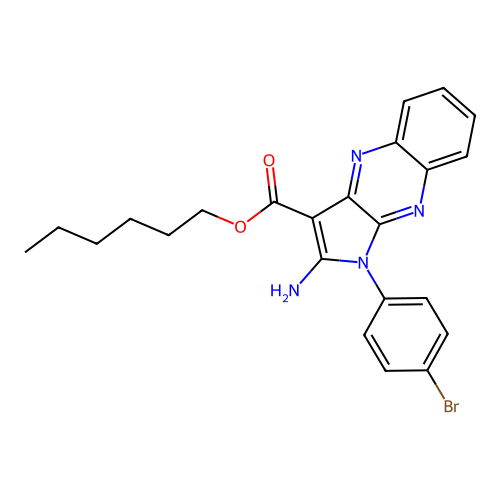 hexyl 2-amino-1-(4-bromophenyl)-1H-pyrrolo[2,3-b]quinoxaline-3-carboxylate structure