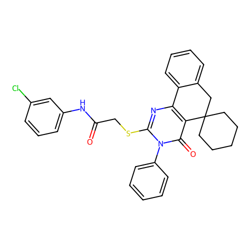 N-(3-chlorophenyl)-2-((4-oxo-3-phenyl-4,6-dihydro-3H-spiro[benzo[h]quinazoline-5,1'-cyclohexan]-2-yl)thio)acetamide structure