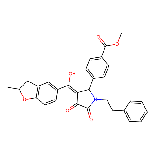 methyl 4-{3-[hydroxy(2-methyl-2,3-dihydro-1-benzofuran-5-yl)methylidene]-4,5-dioxo-1-(2-phenylethyl)pyrrolidin-2-yl}benzoate structure