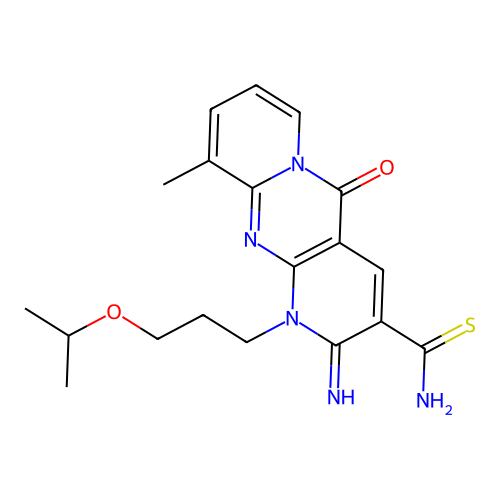 2-imino-1-(3-isopropoxypropyl)-10-methyl-5-oxo-1,5-dihydro-2H-dipyrido[1,2-a:2,3-d]pyrimidine-3-carbothioamide structure
