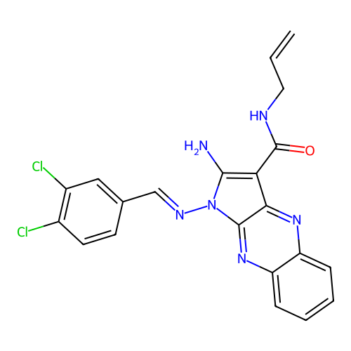 (E)-N-allyl-2-amino-1-((3,4-dichlorobenzylidene)amino)-1H-pyrrolo[2,3-b]quinoxaline-3-carboxamide structure