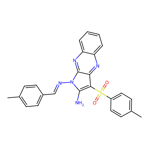 (E)-N1-(4-methylbenzylidene)-3-tosyl-1H-pyrrolo[2,3-b]quinoxaline-1,2-diamine structure