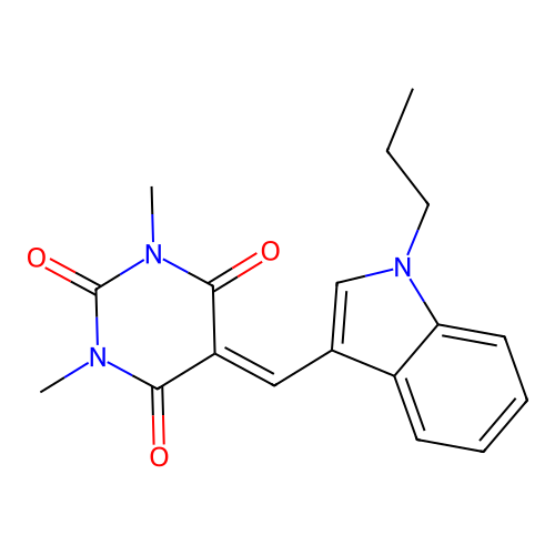 1,3-dimethyl-5-((1-propyl-1H-indol-3-yl)methylene)pyrimidine-2,4,6(1H,3H,5H)-trione structure